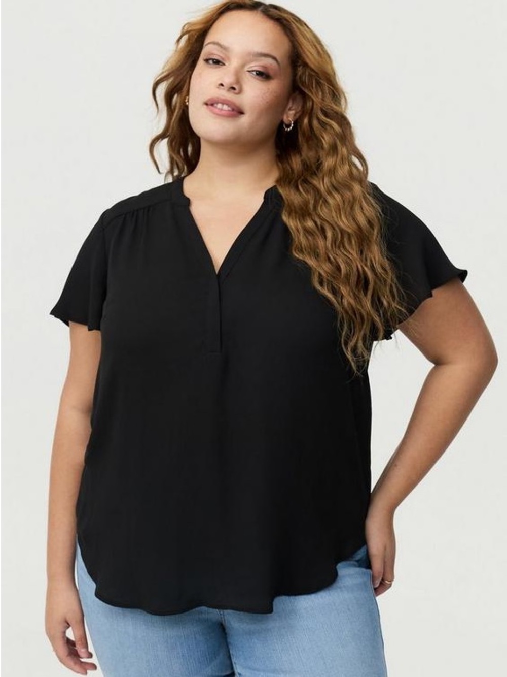 torrid Black V-Neck Short Sleeve Blouse with Pockets